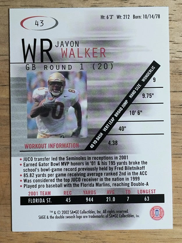 2002 SAGE #43 Javon Walker