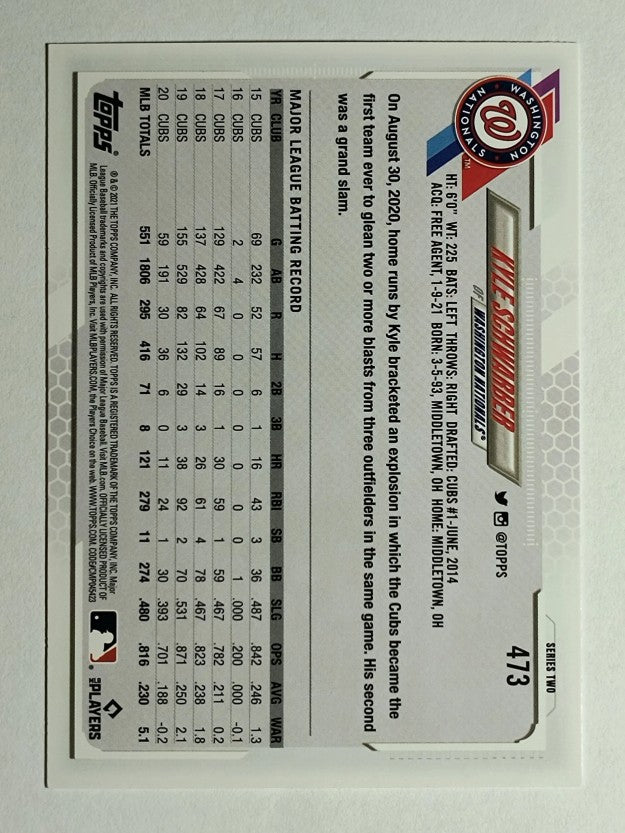 2021 Topps #473 Kyle Schwarber