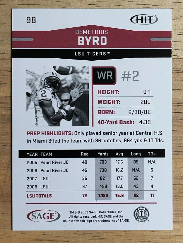 2009 SAGE HIT Silver #98 Demetrius Byrd