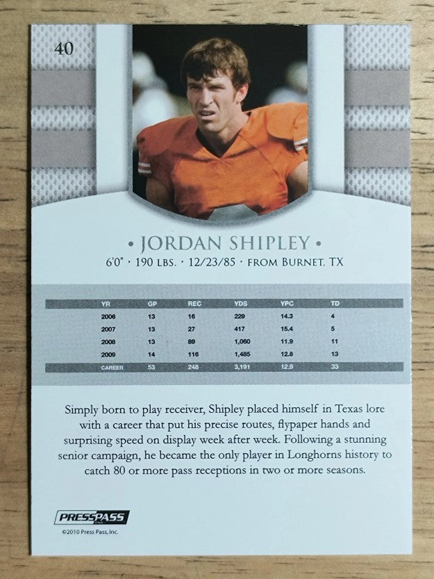 2010 Press Pass PE #40 Jordan Shipley