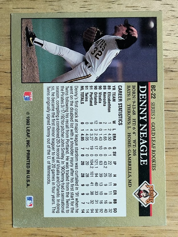 1992 Leaf Gold Rookies #BC22 Denny Neagle