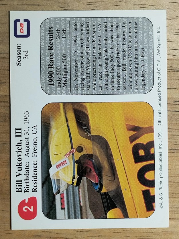 1991 All World Indy #2 Bill Vukovich III