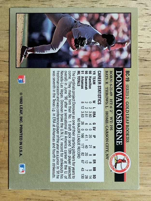 1992 Leaf Gold Rookies #BC19 Donovan Osborne