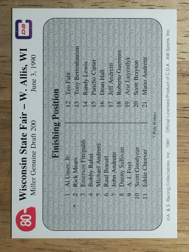 1991 All World Indy #80 '90 Milwaukee Race