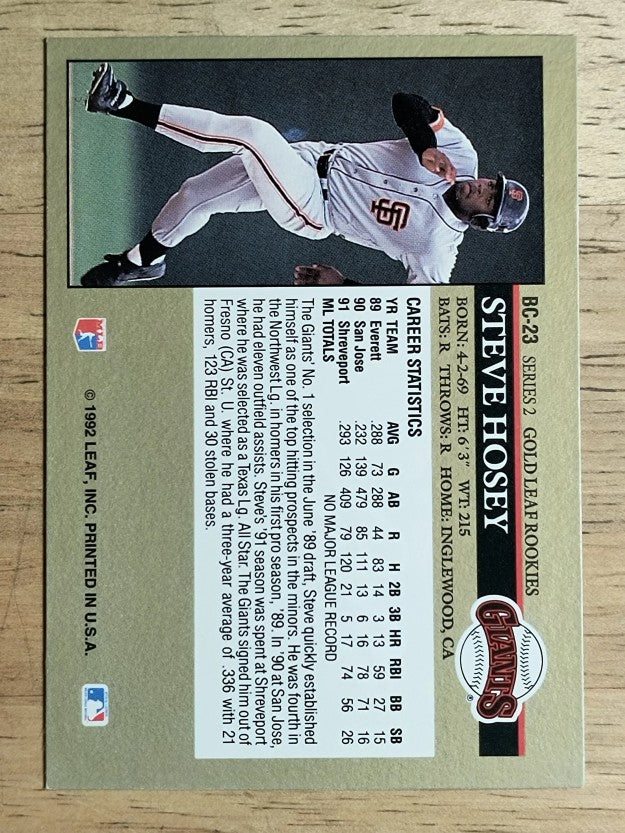 1992 Leaf Gold Rookies #BC23 Steve Hosey