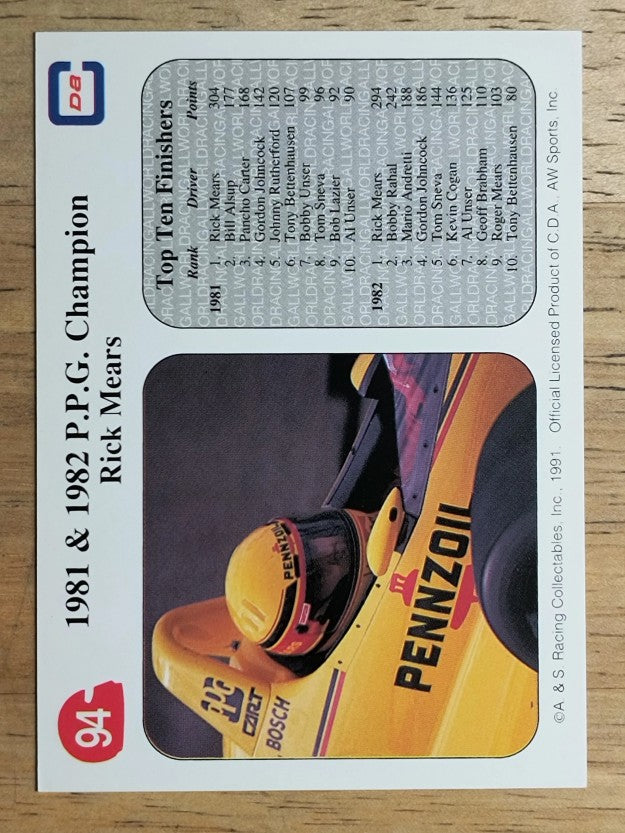 1991 All World Indy #94 Rick Mears PPGC