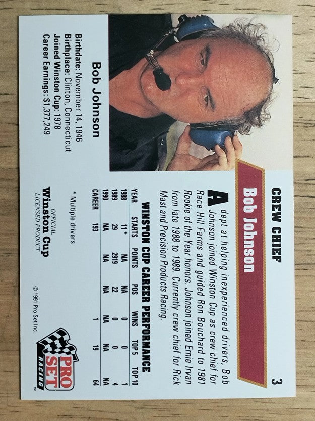 1991 Pro Set #3 Bob Johnson RC