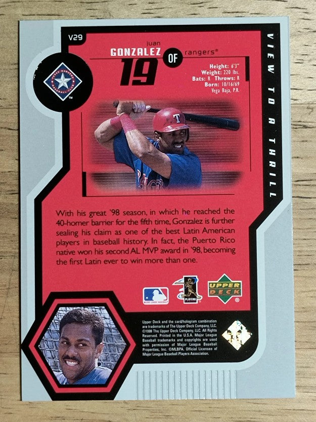 1999 Upper Deck View to a Thrill #V29 Juan Gonzalez