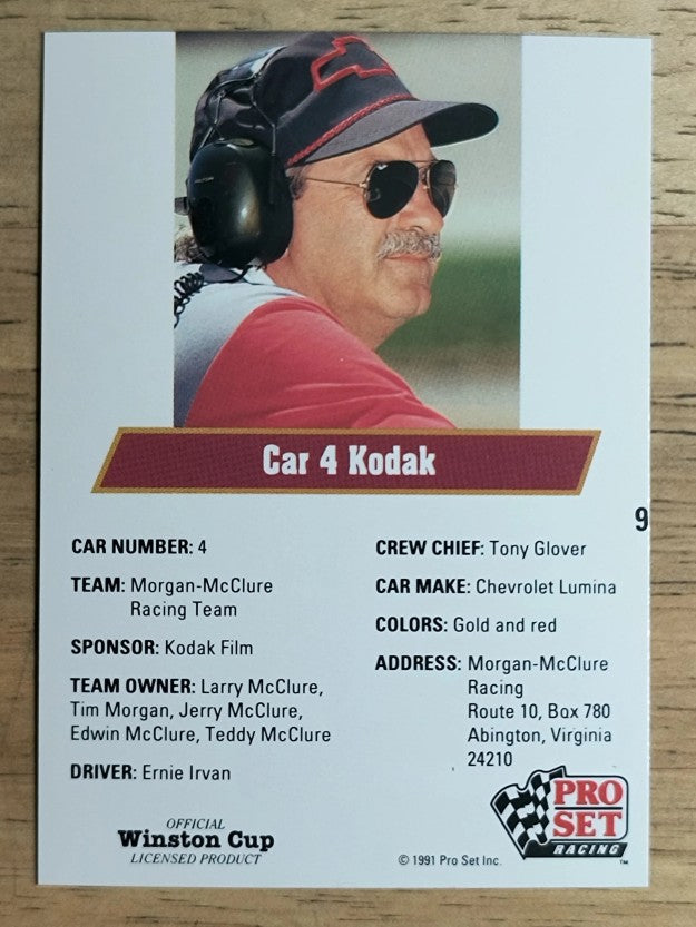 1991 Pro Set #9 Ernie Irvan's Car