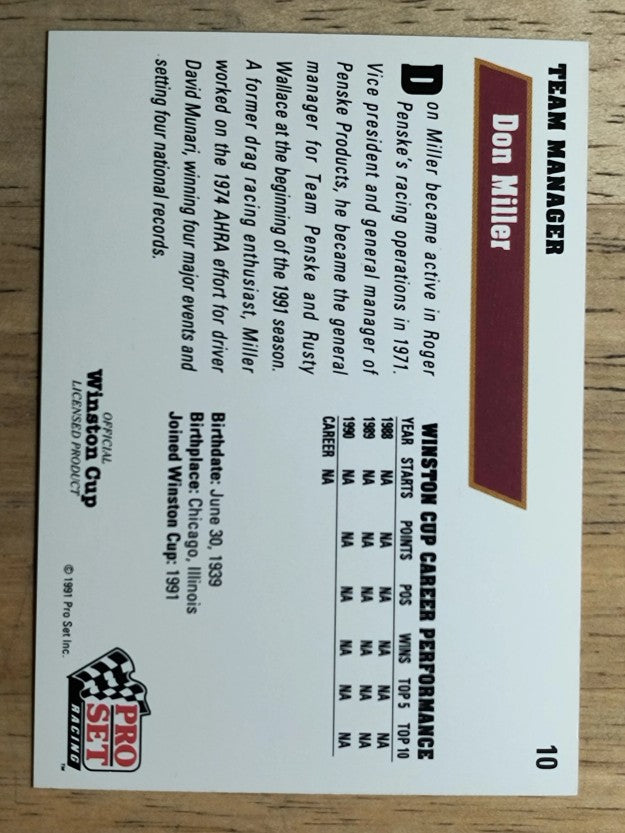 1991 Pro Set #10 Don Miller RC
