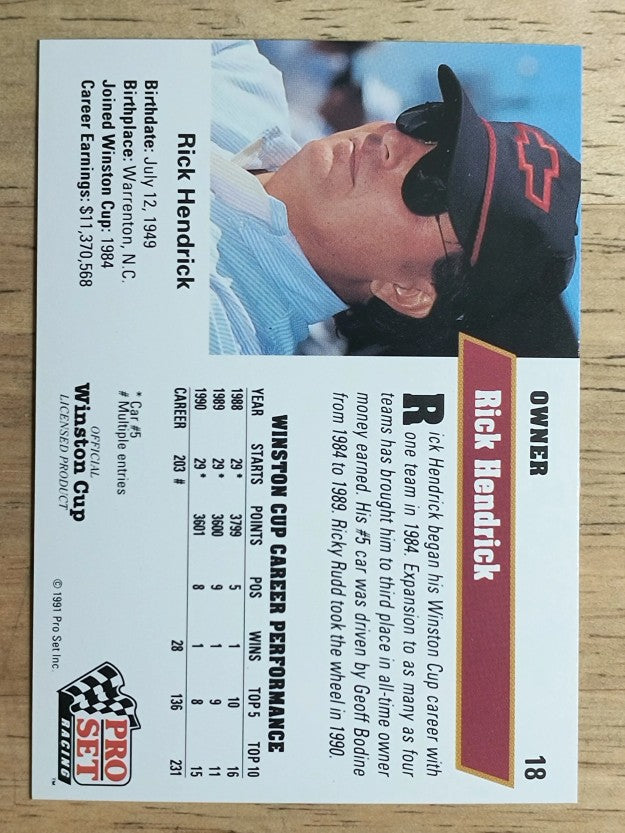 1991 Pro Set #18A Rick Hendrick ERR/pictured in dark sweater and white shirt