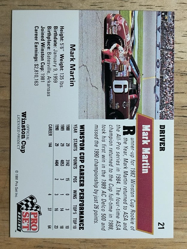 1991 Pro Set #21 Mark Martin