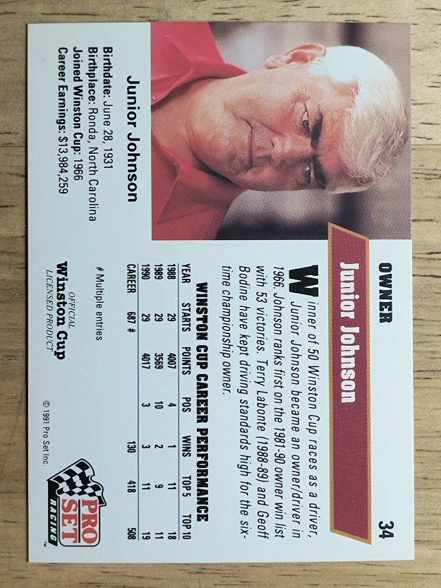 1991 Pro Set #34 Junior Johnson