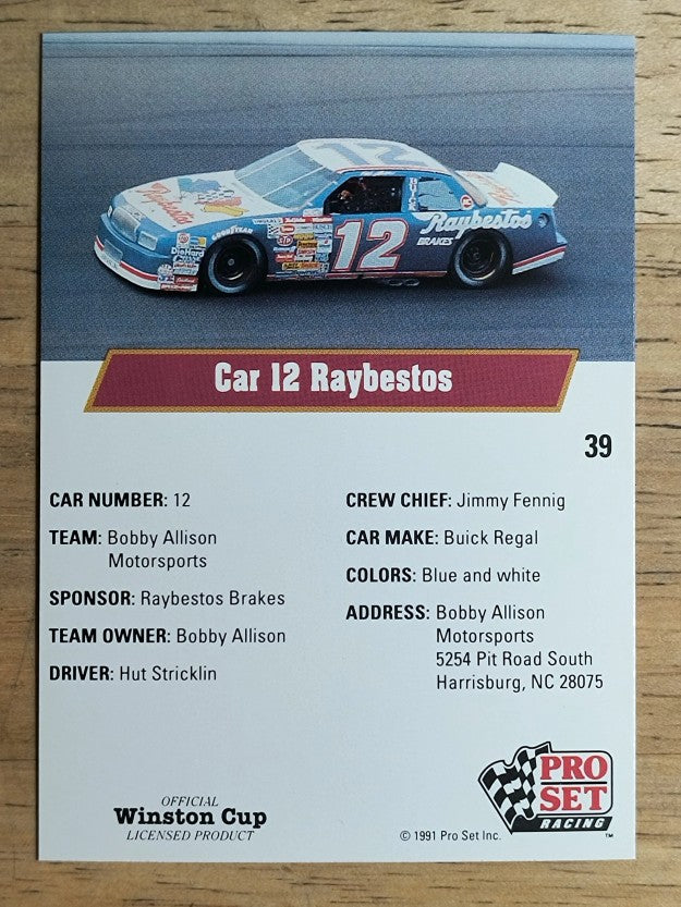 1991 Pro Set #39 Hut Stricklin's Car