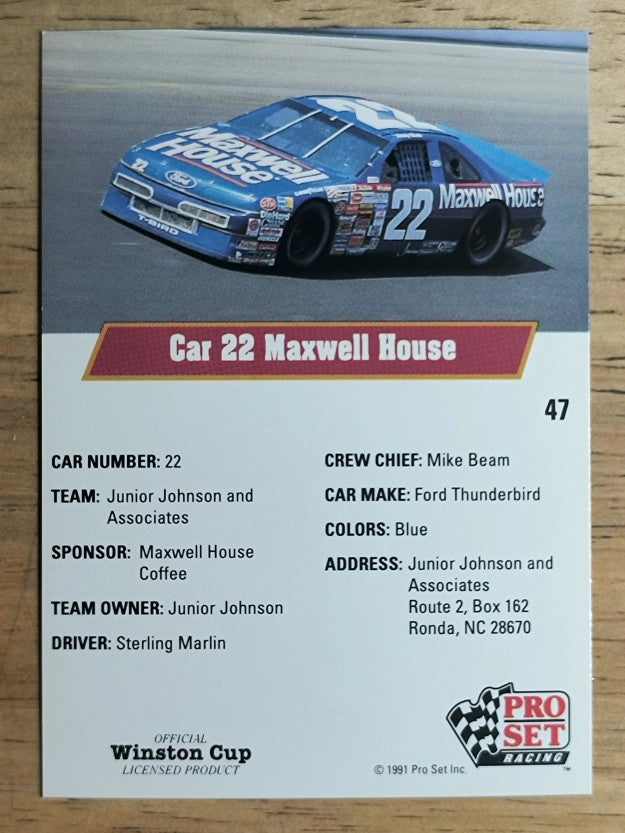 1991 Pro Set #47 Sterling Marlin's Car