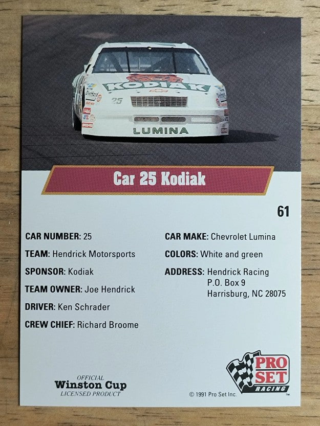 1991 Pro Set #61 Ken Schrader's Car