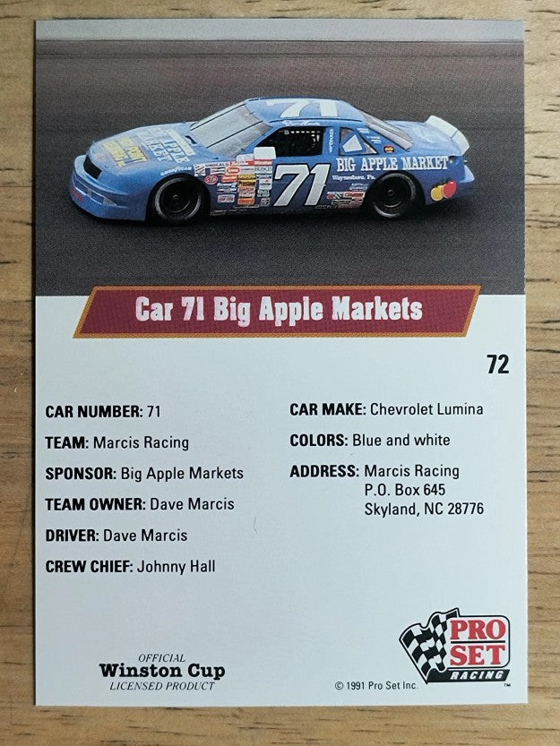 1991 Pro Set #72 Dave Marcis' Car