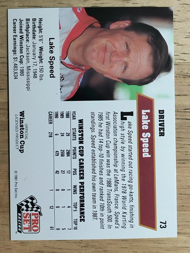 1991 Pro Set #73 Lake Speed