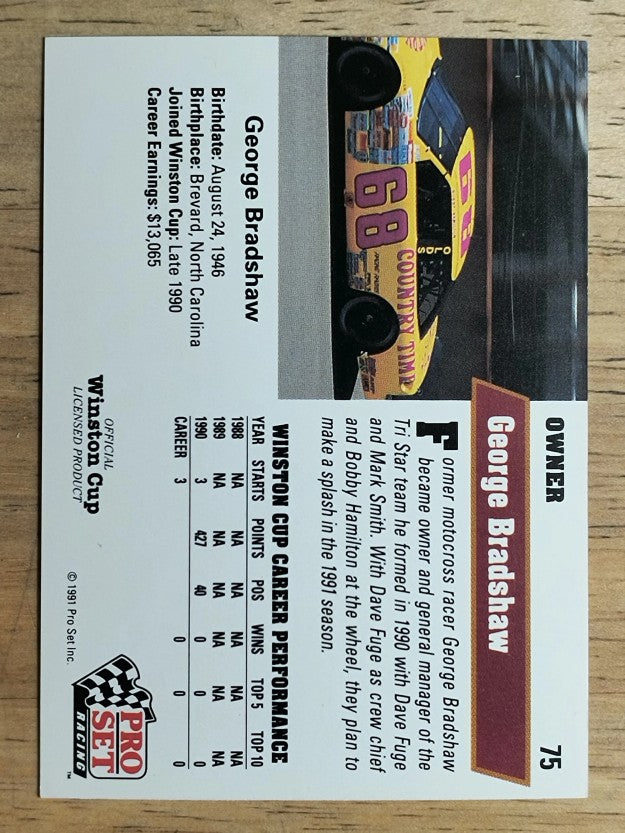 1991 Pro Set #75 George Bradshaw RC