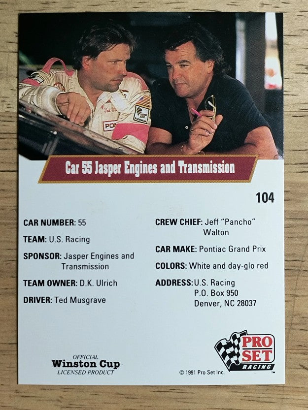 1991 Pro Set #104 Ted Musgrave's Car