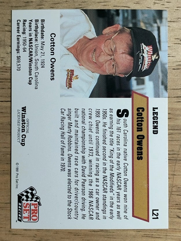 1991 Pro Set Legends #L21 Cotton Owens
