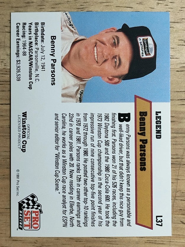 1991 Pro Set Legends #L37 Benny Parsons