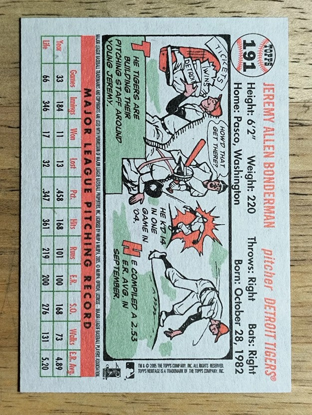 2005 Topps Heritage White Backs #191 Jeremy Bonderman