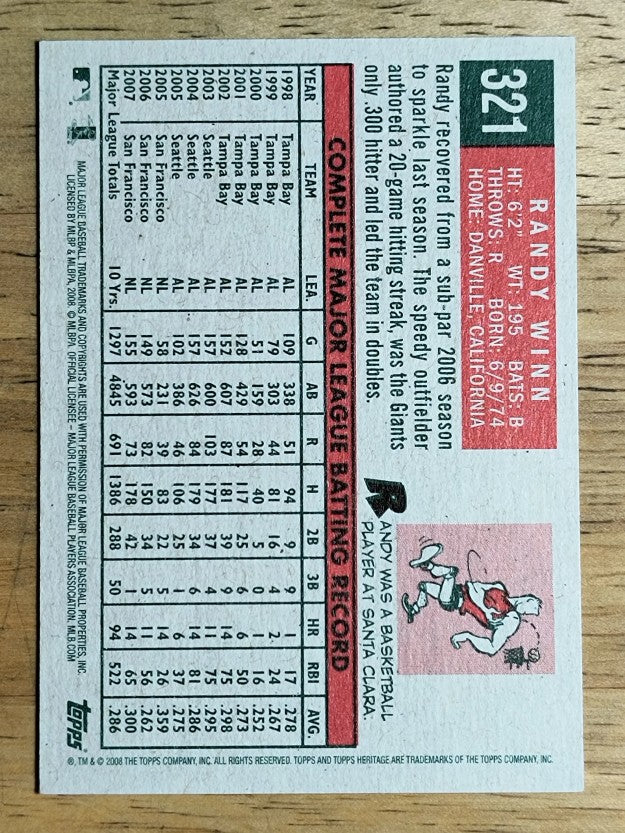 2008 Topps Heritage #321 Randy Winn GB SP