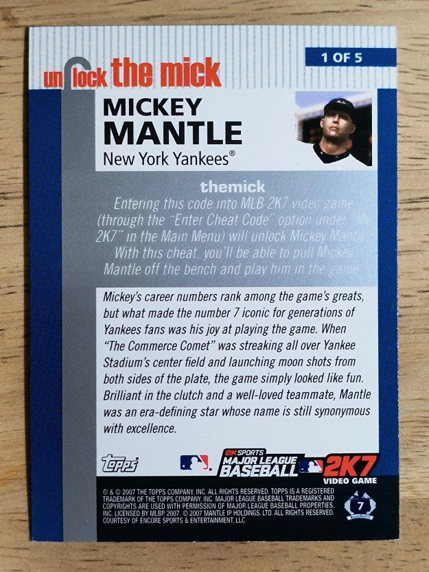 2007 Topps Unlock the Mick #1 Mickey Mantle