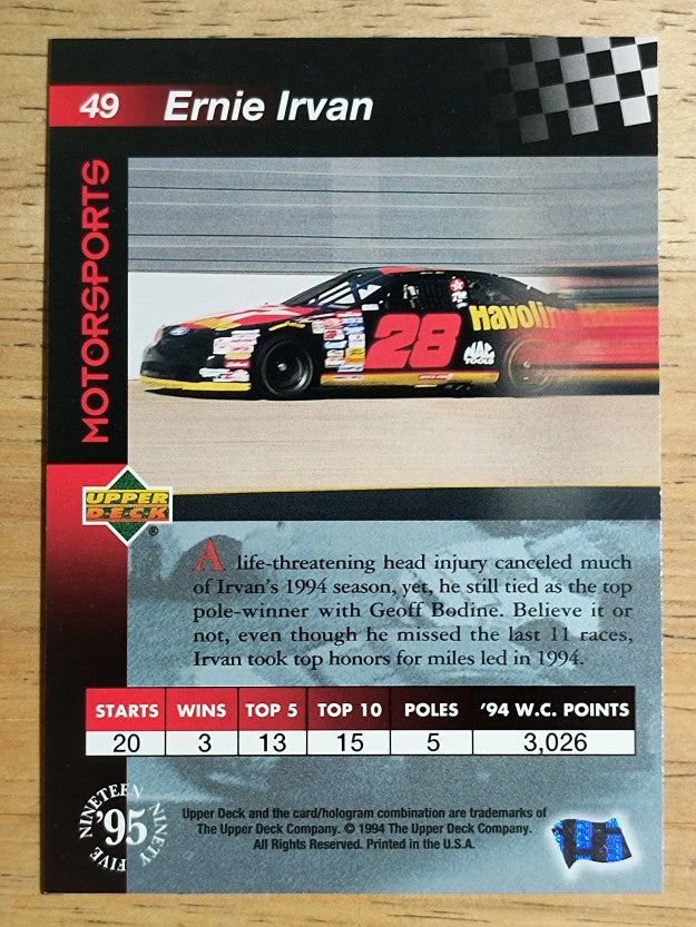 1995 Upper Deck #49 Ernie Irvan w/Car