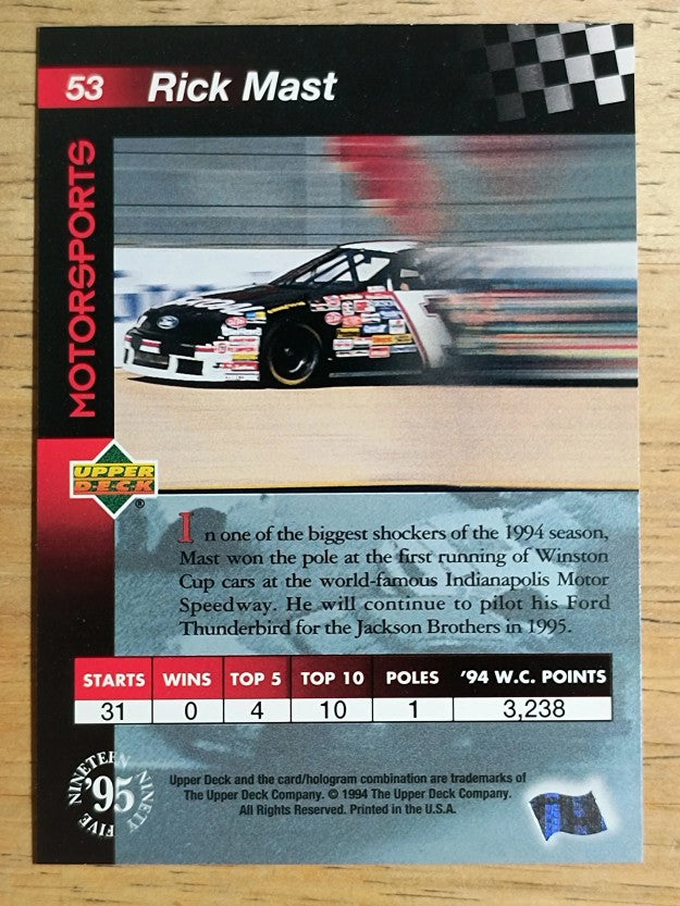1995 Upper Deck #53 Rick Mast with Car