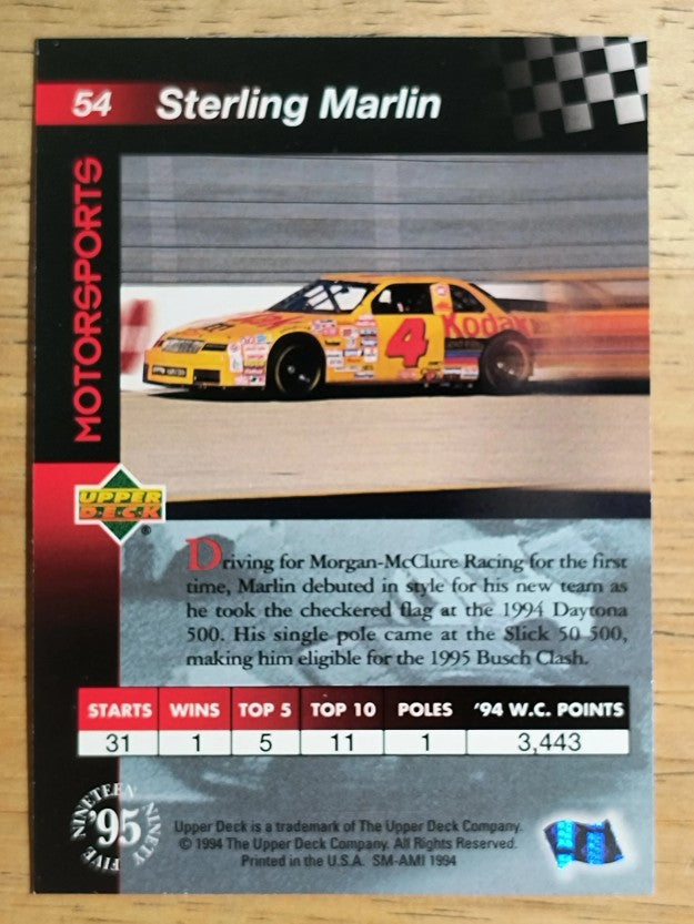 1995 Upper Deck #54 Sterling Marlin with Car