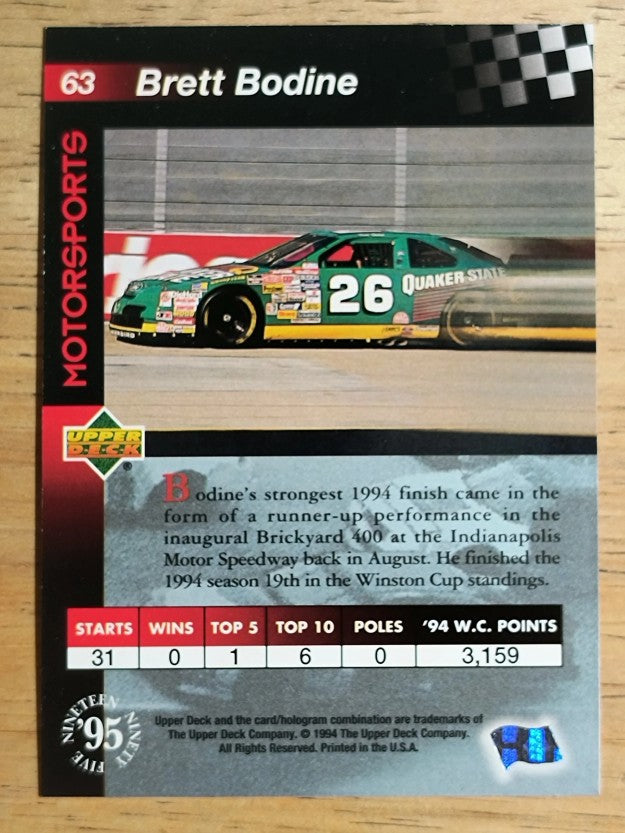 1995 Upper Deck #63 Brett Bodine with Car