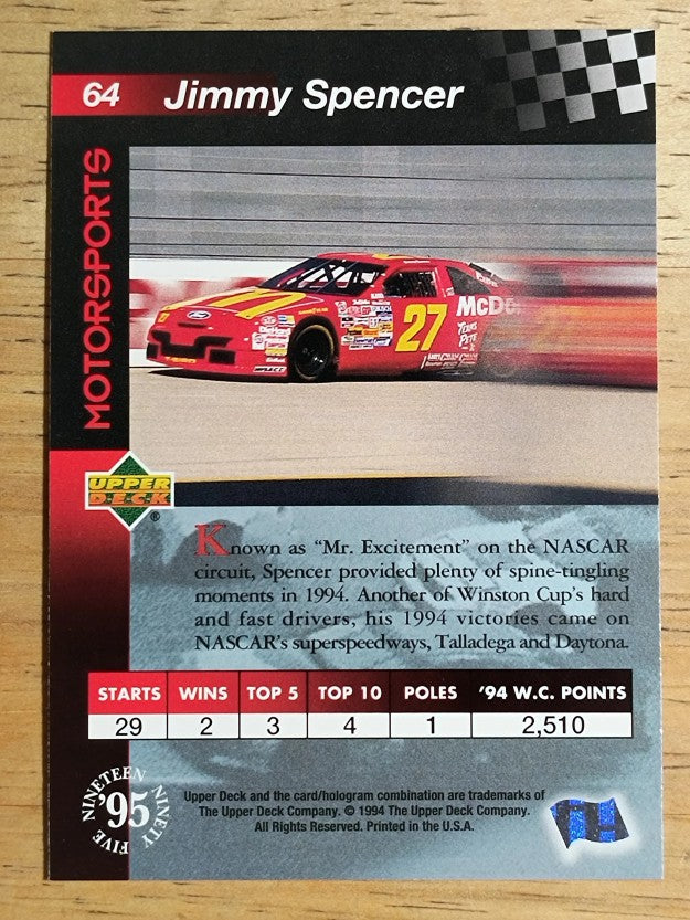 1995 Upper Deck #64 Jimmy Spencer with Car