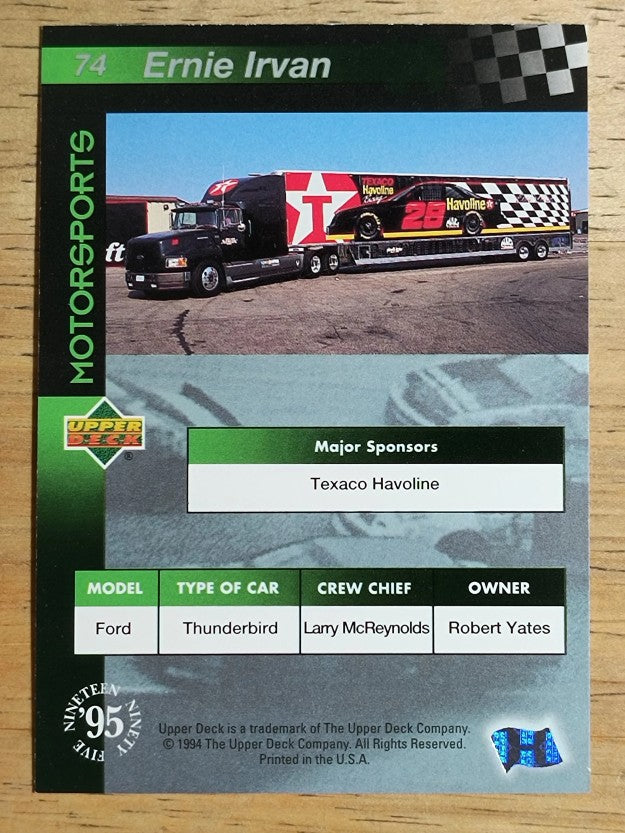 1995 Upper Deck #74 Ernie Irvan's Car