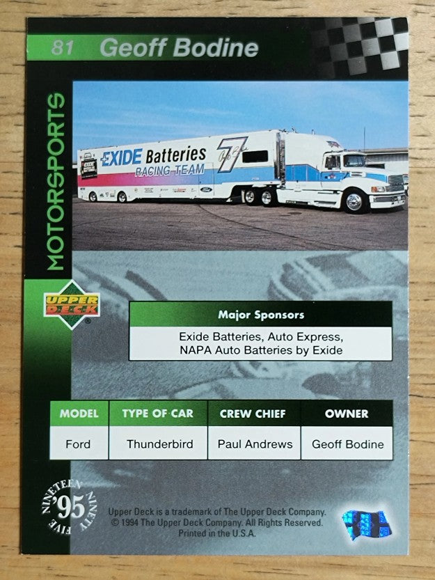 1995 Upper Deck #81 Geoff Bodine's Car