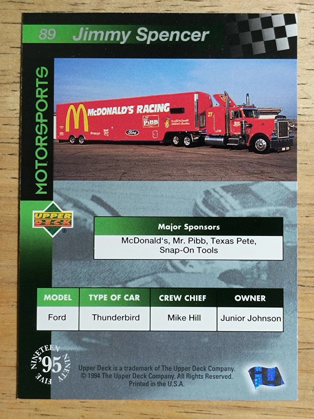 1995 Upper Deck #89 Jimmy Spencer's Car
