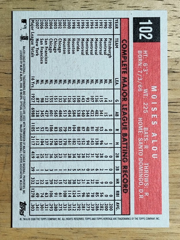 2008 Topps Heritage Black Back #102 Moises Alou