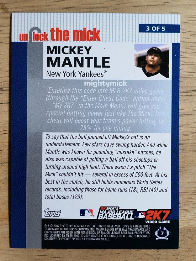2007 Topps Unlock the Mick #3 Mickey Mantle