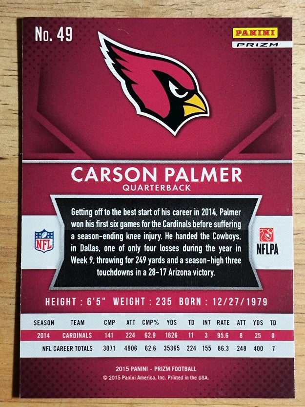 2015 Panini Prizm Prizms Red White and Blue #49 Carson Palmer