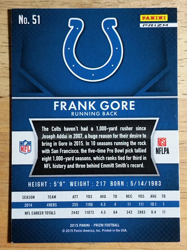 2015 Panini Prizm Prizms Red White and Blue #51 Frank Gore (NM)