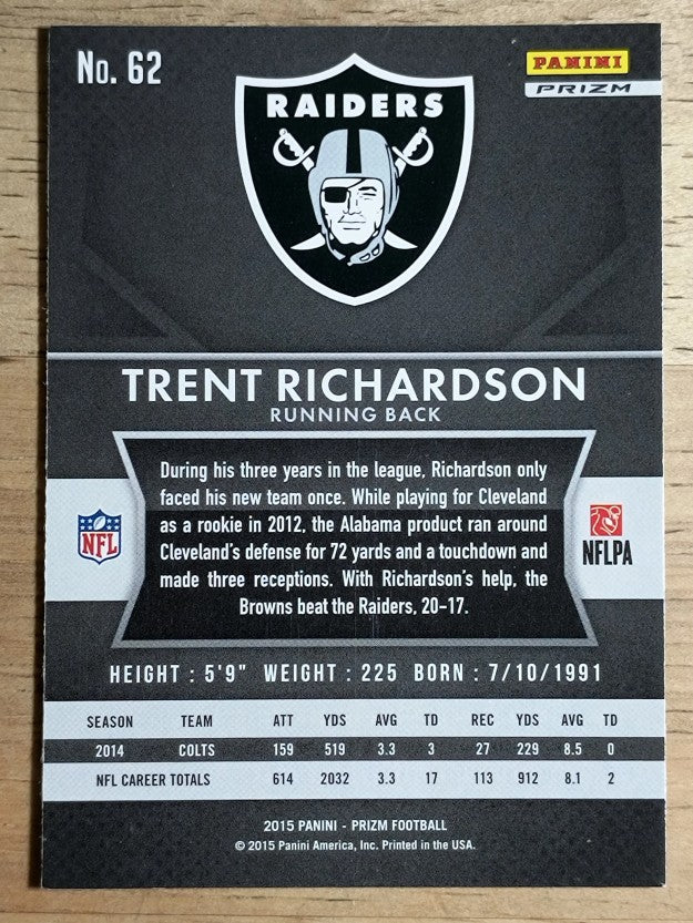 2015 Panini Prizm Prizms Red White and Blue #62 Trent Richardson