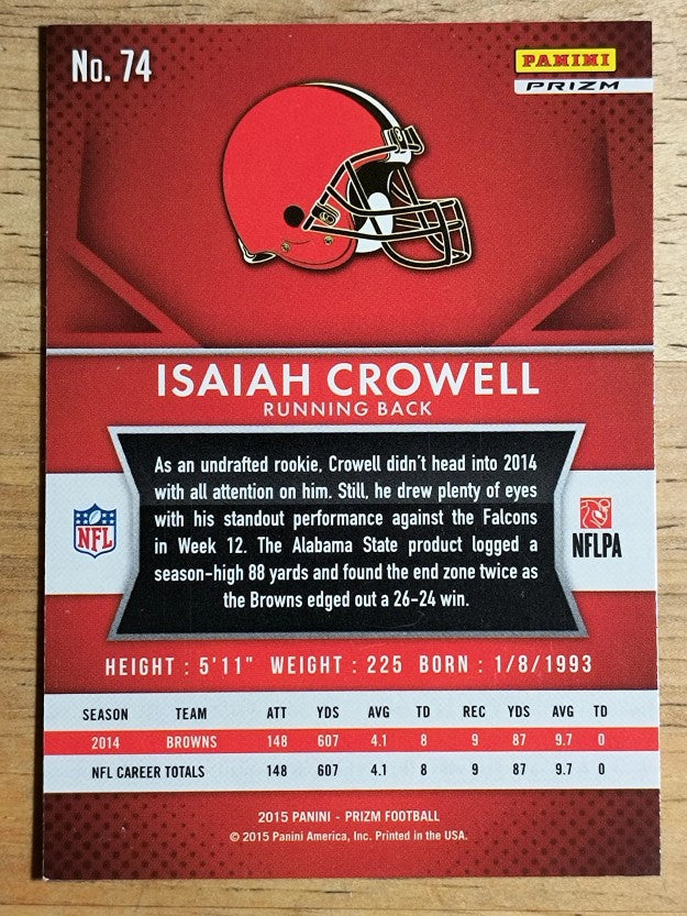 2015 Panini Prizm Prizms Red White and Blue #74 Isaiah Crowell
