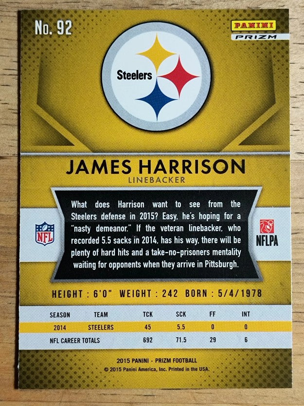 2015 Panini Prizm Prizms Red White and Blue #92 James Harrison