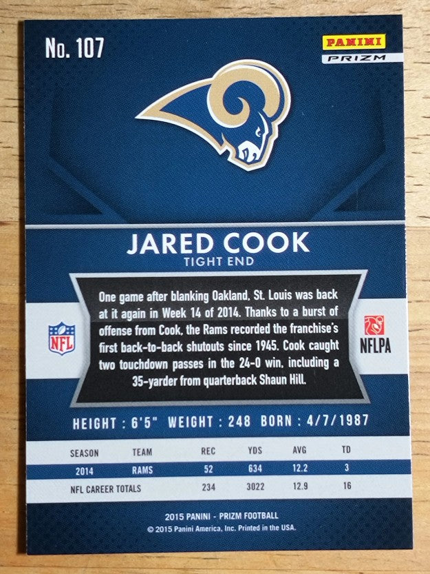 2015 Panini Prizm Prizms Red White and Blue #107 Jared Cook