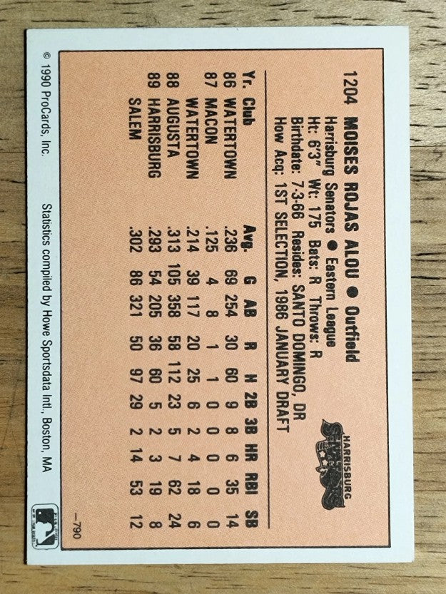 1990 Harrisburg Senators ProCards #1204 Moises Alou