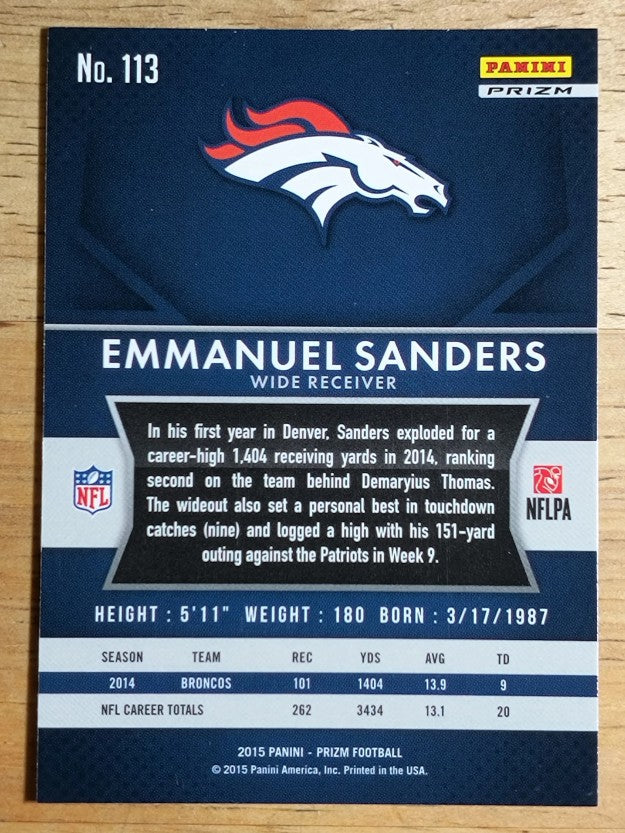 2015 Panini Prizm Prizms Red White and Blue #113 Emmanuel Sanders