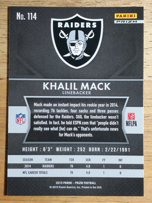 2015 Panini Prizm Prizms Red White and Blue #114 Khalil Mack