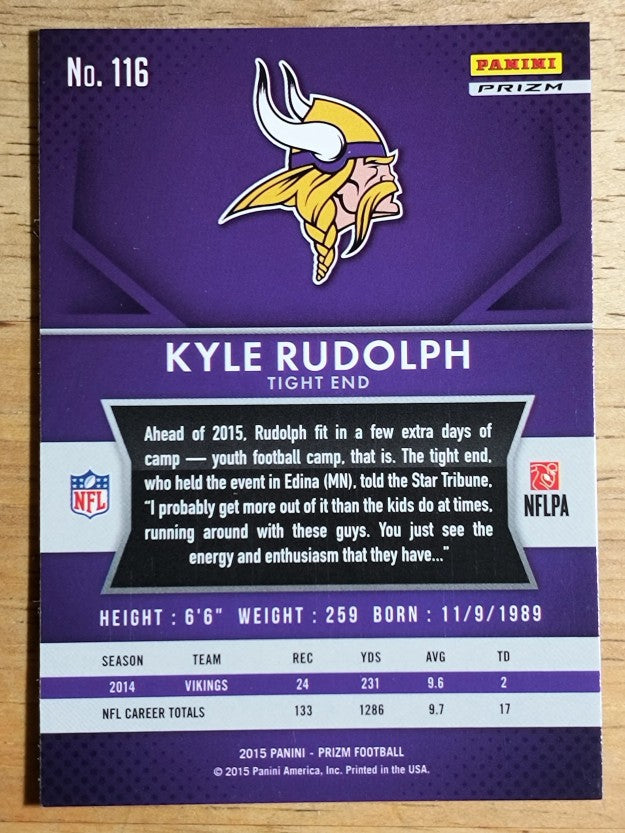 2015 Panini Prizm Prizms Red White and Blue #116 Kyle Rudolph