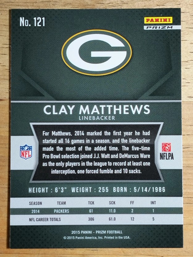2015 Panini Prizm Prizms Red White and Blue #121 Clay Matthews
